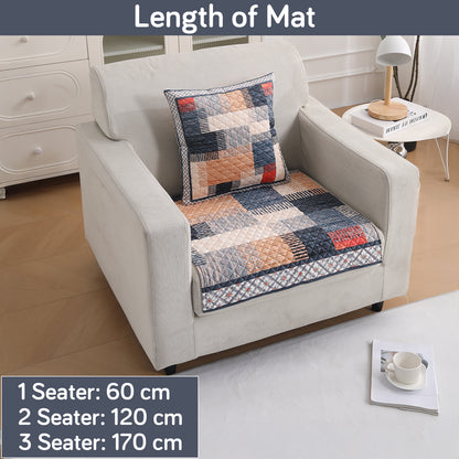 LiefNest Printed Holland Velvet Sofa Mat with Foam Filling - Urban Grid Multicolor for 1/2/3 Seater & Armrest