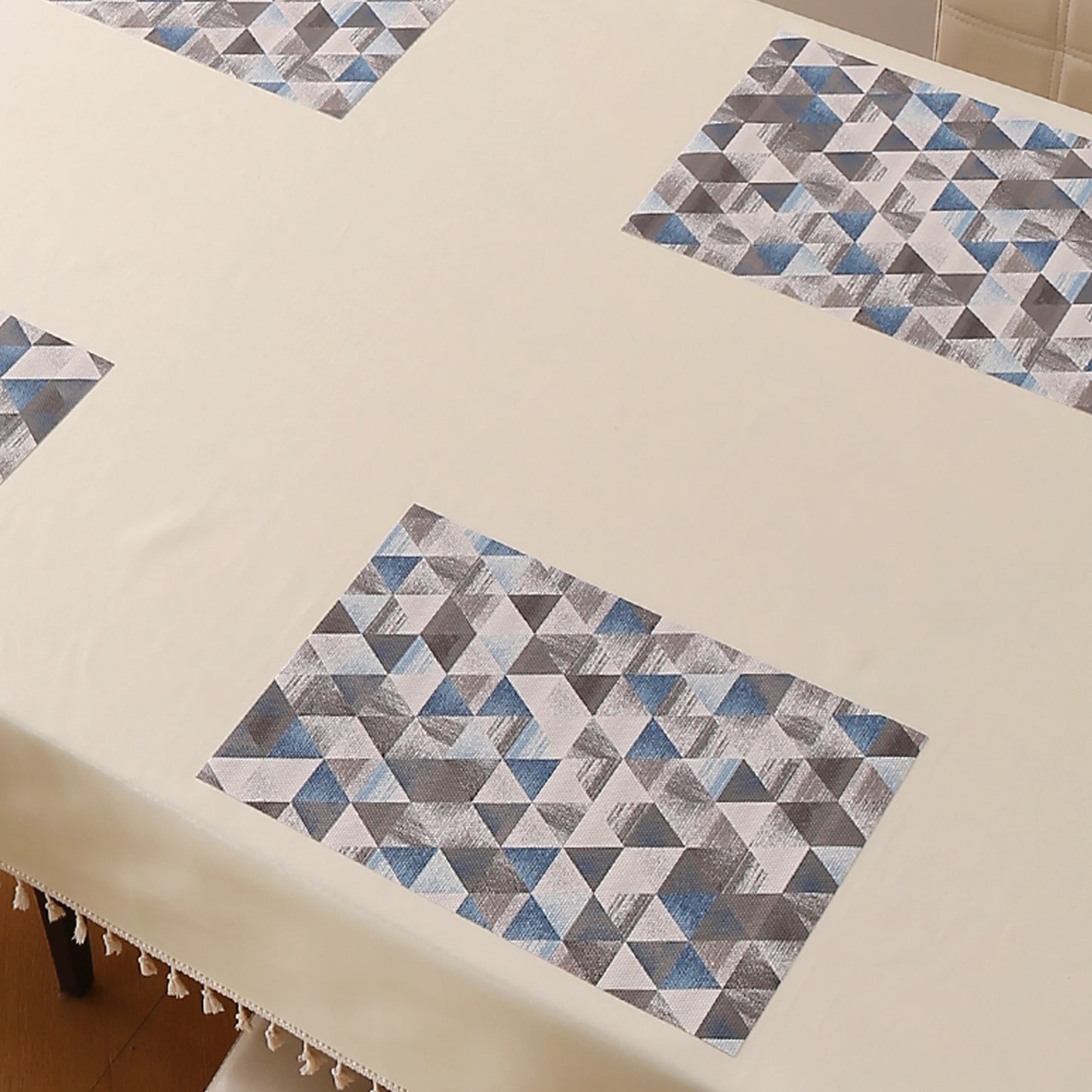 Color Splash PVC Mats for Dining Table, Geo Triangles - Slate Blue