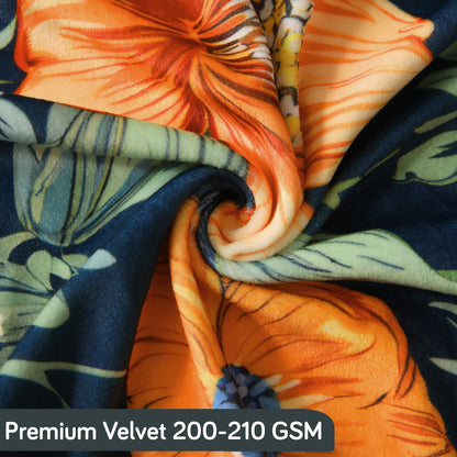 Premium Printed Velvet Dining Chair Cover Set, Teal Twilight Garden