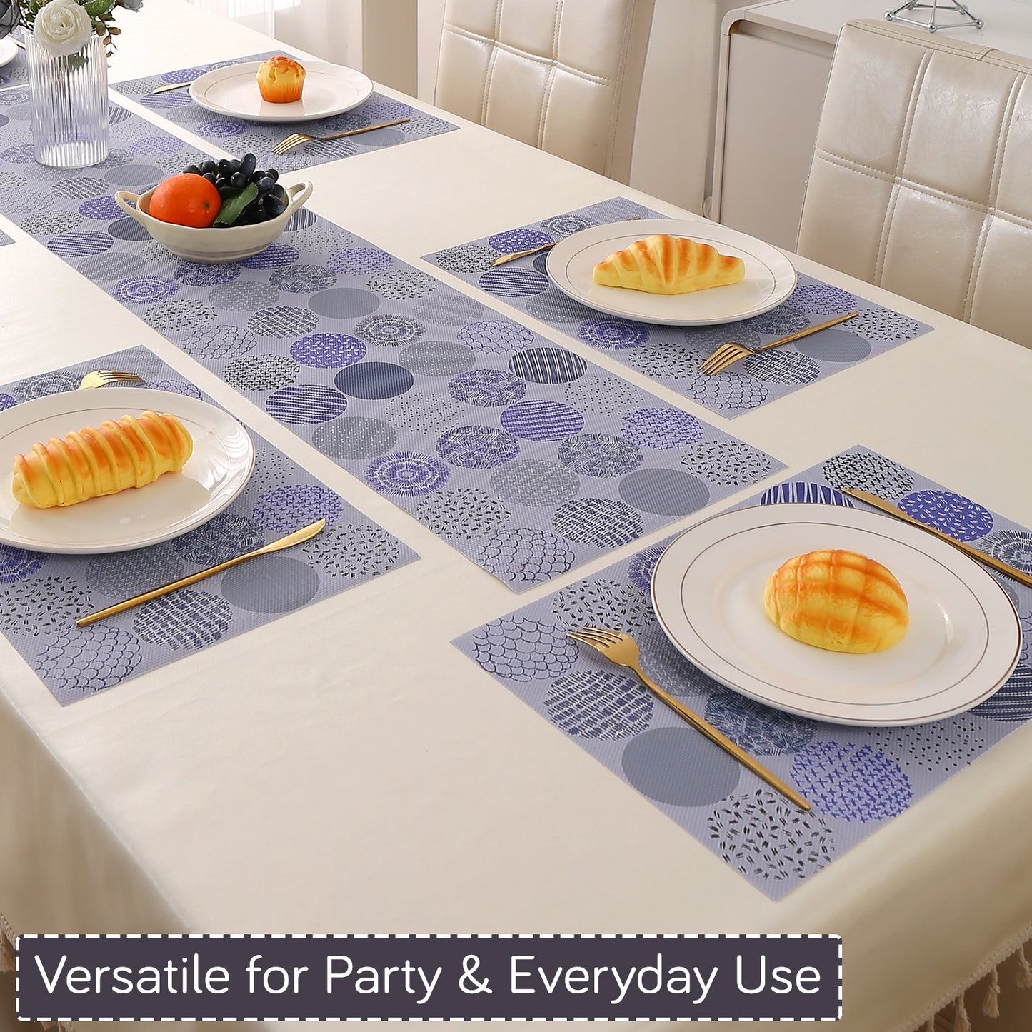 Color Splash PVC Mats for Dining Table, Abstract Disc - Lavender Blue