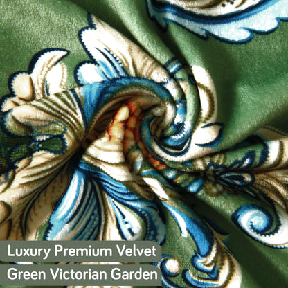 Buy Cozy Green Victorian Garden Printed Zippered Velvet Pillow Covers for Luxury Look
