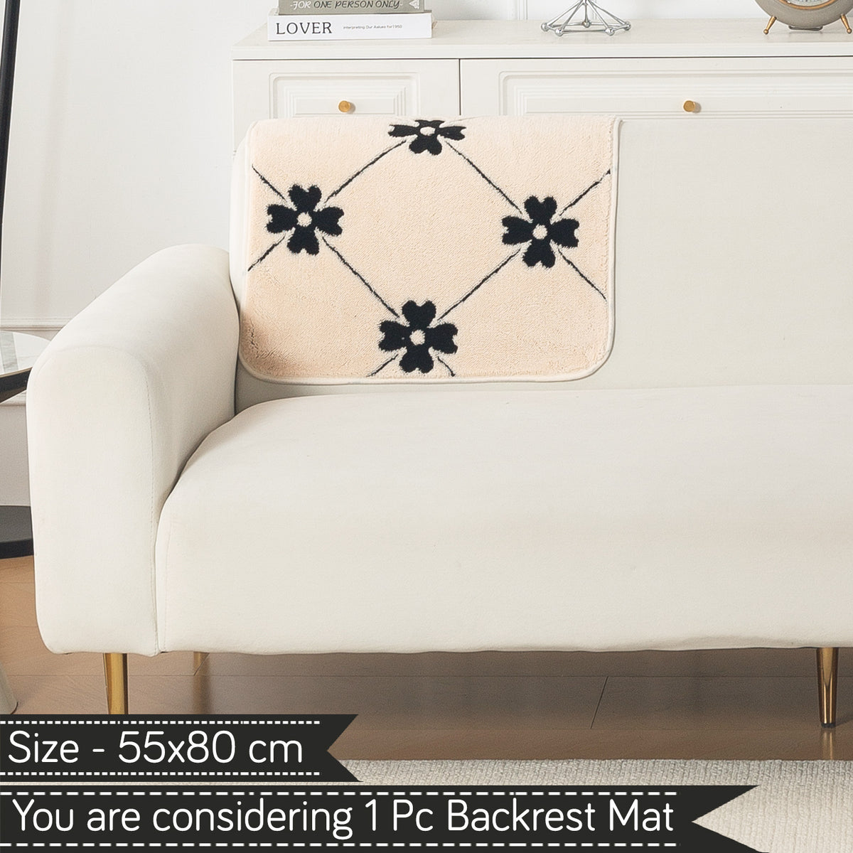Luxury Plush Sherpa Anti-Slip Sofa Cover Mat, 'Noirea Series'| Floral Lattice