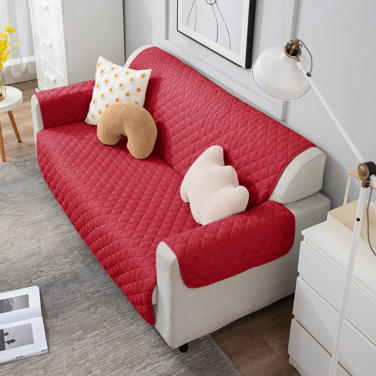 Scarlet Red quilted three seater sofa cover​ 