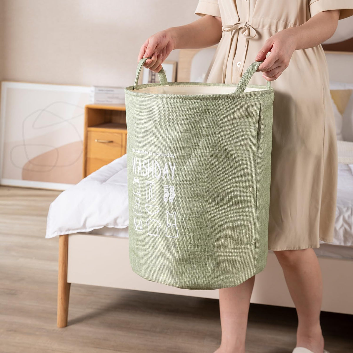 Folding Laundry Basket for Clothes, 43L - Green