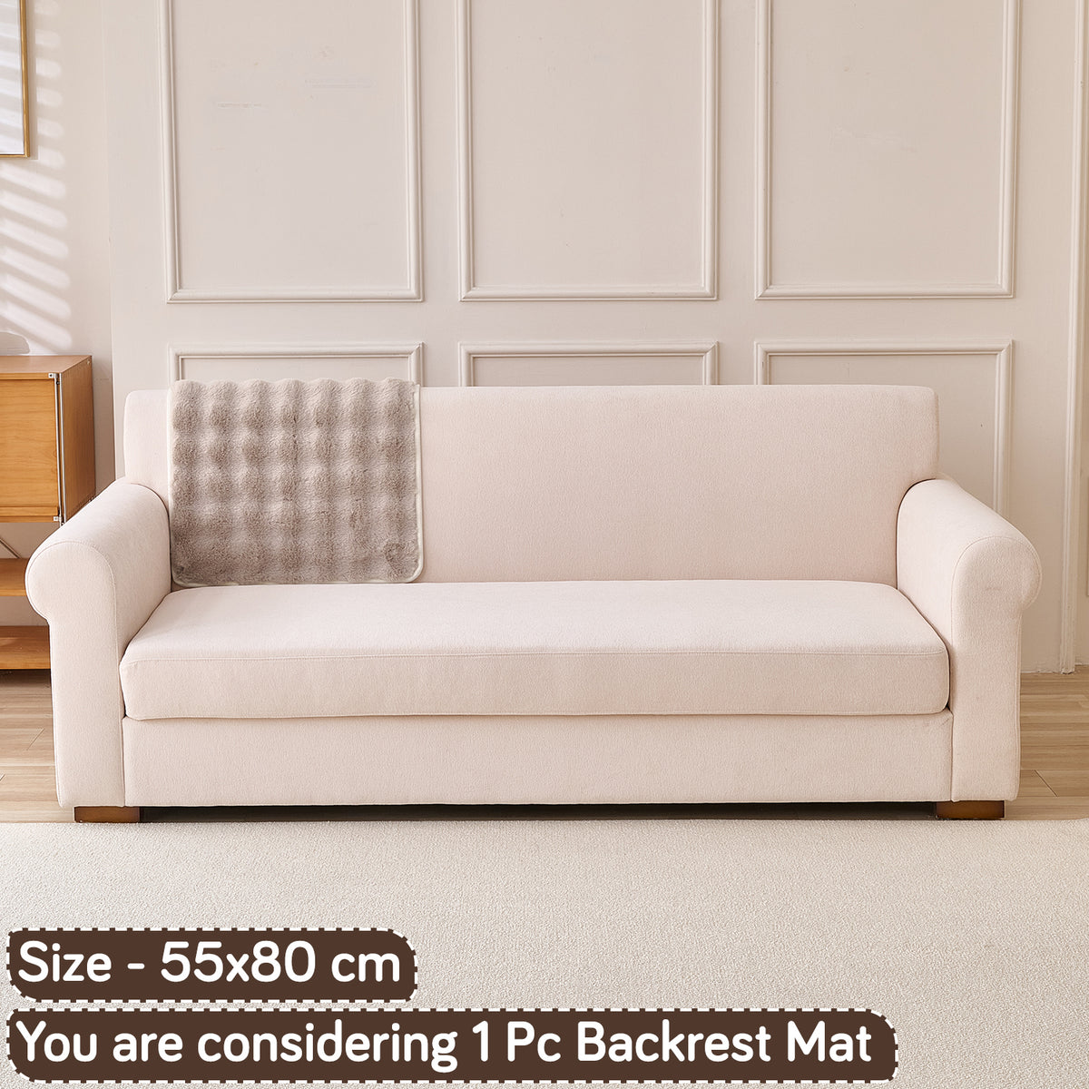 'FurHug' Premium Faux Rabbit Fur Sofa Seat Mats, Latte Brown