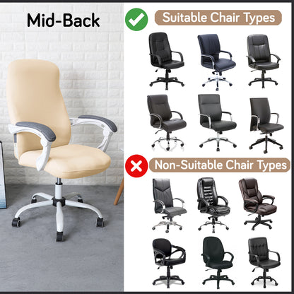 Office Chair Cover for Desk Chair (Mid-Back) – 140 GSM Stretch Fabric – Washable, Durable & Anti-Slip – Fits Mid-Back Office Chairs, Beige