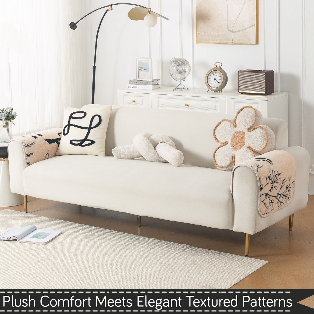 Luxury Plush Sherpa Anti-Slip Sofa Cover Mat, 'Noirea Series'| Butterfly Garden