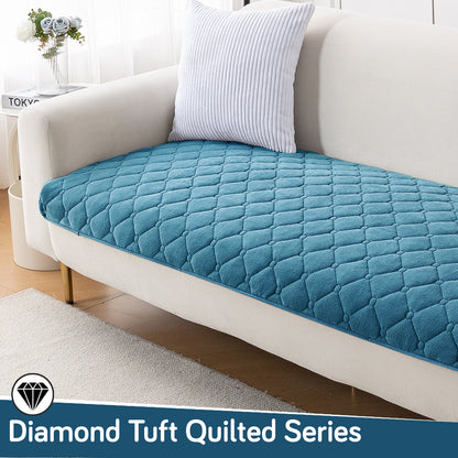 Diamond Tuft Plush Sofa Cover Mat, Dusty Teal