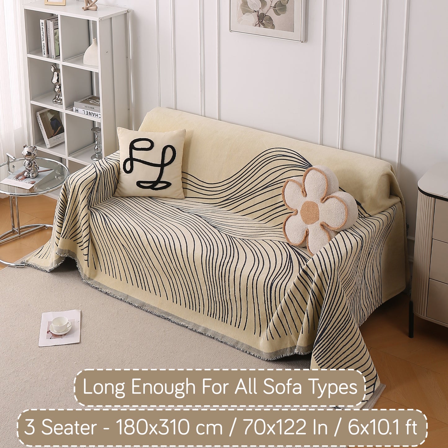 WaveLoom Collection Printed Chenille Sofa Cover Throw Blanket, Grey