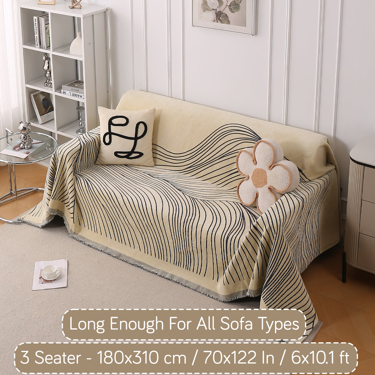 WaveLoom Collection Printed Chenille Sofa Cover Throw Blanket, Grey