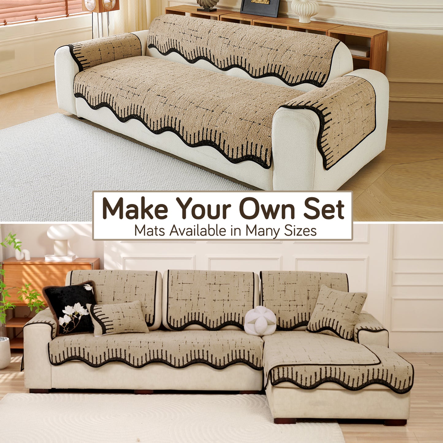 Premium Supple Soft Wavy Sofa Cover Mat, Brown