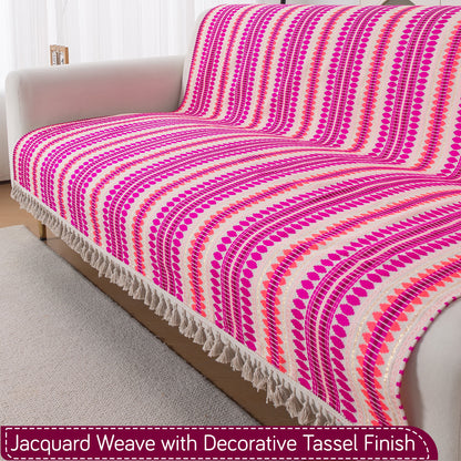 Artisan Boho Series 5-Seater Sofa Cover with Tassels (3+1+1), Fuchsia Pink