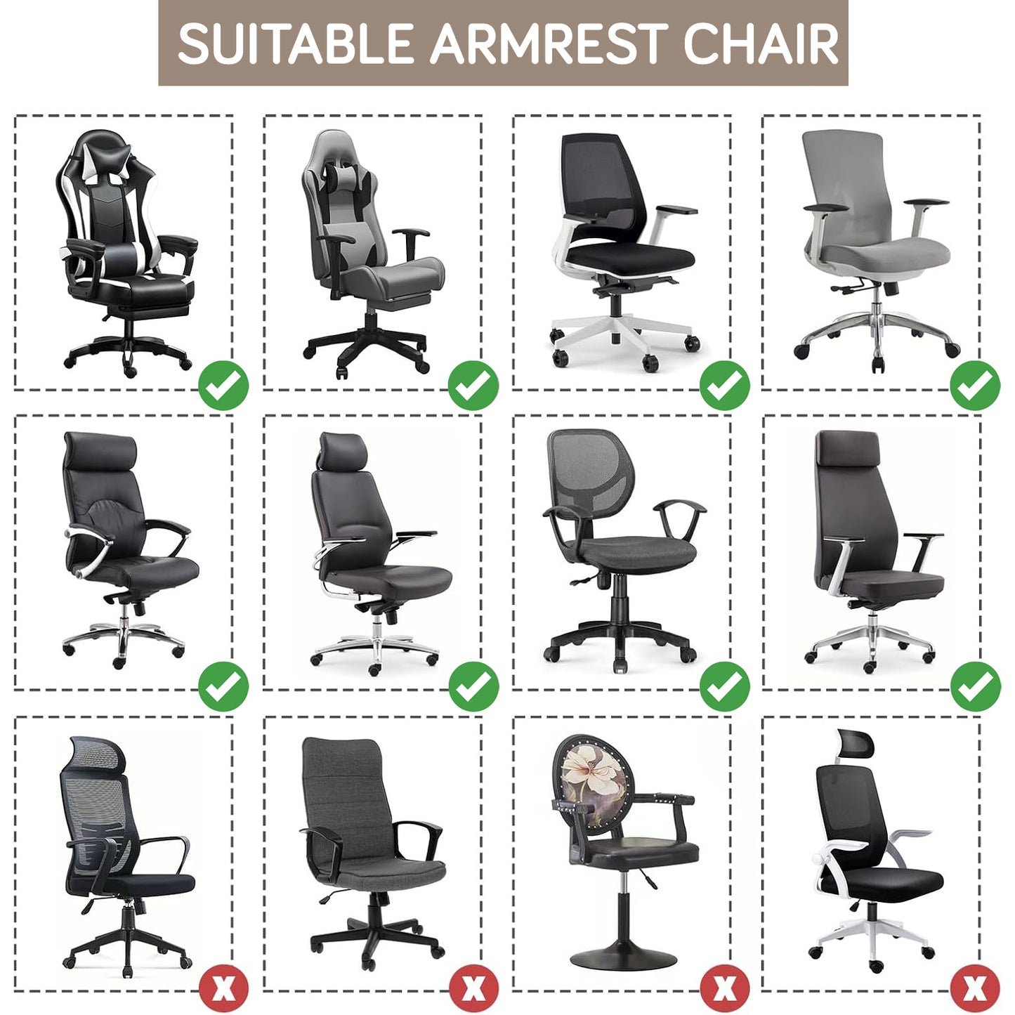 140gsm Printed Armrest Covers for Office Chair (Elastic Style), 1 Pair, Buff Brown Sillehoute Floral