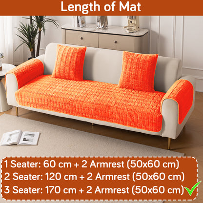 Premium Plush Sofa Cover Mat with 2 Arm Cover, Orange