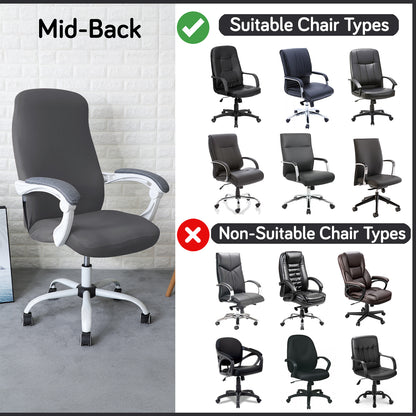 Office Chair Cover for Desk Chair (Mid-Back) – 140 GSM Stretch Fabric – Washable, Durable & Anti-Slip – Fits Mid-Back Office Chairs, Grey