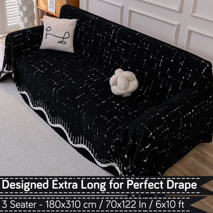 Buy Black Colour Supple Soft Wavy Plush Sofa Throw – 3 Seater Sofas | HOKIPO
