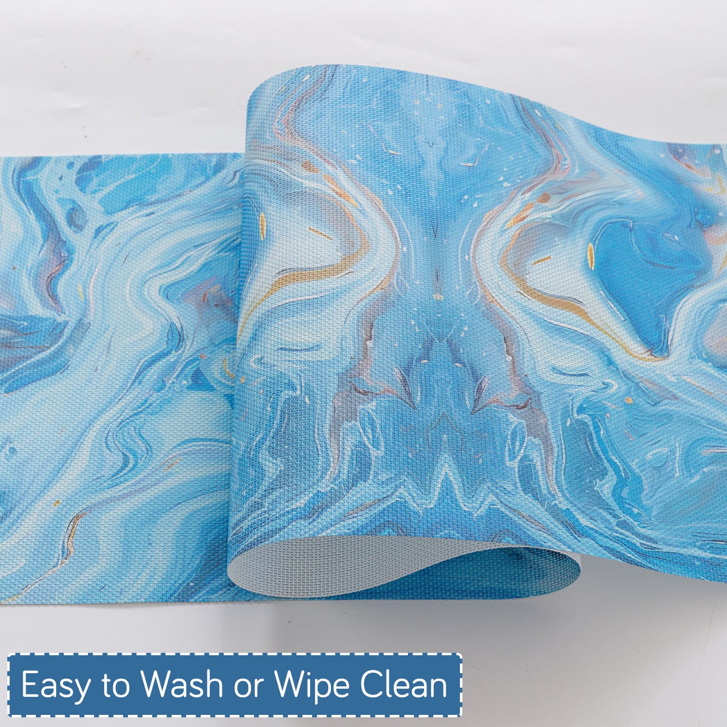 Marble Fusion PVC Mats for Dining Table, Aqua Swirl - Ocean Blue