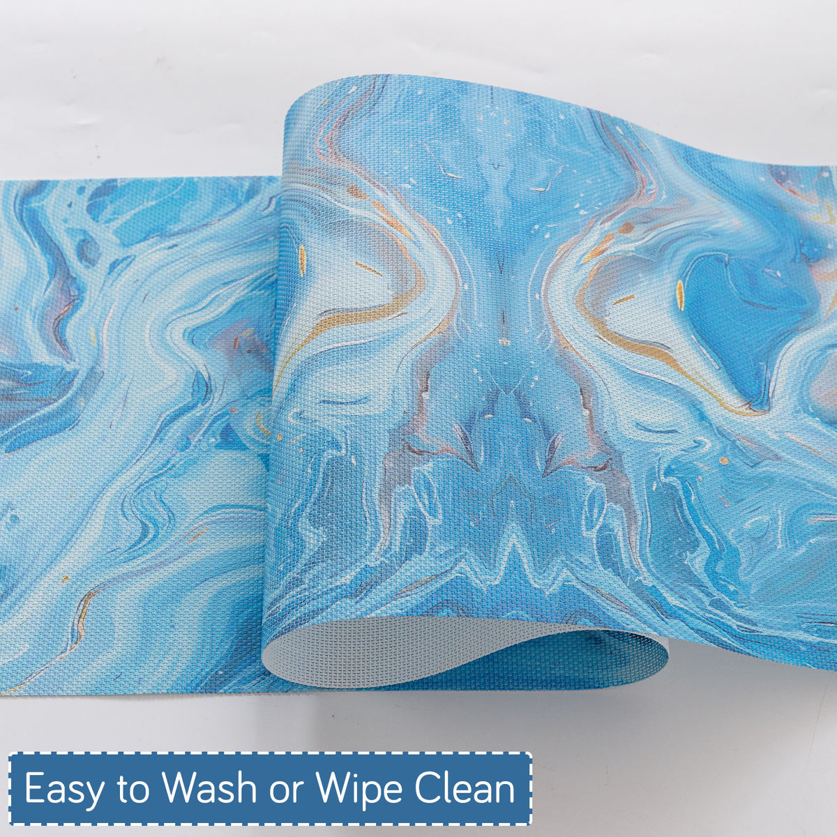 Marble Fusion PVC Mats for Dining Table, Aqua Swirl - Ocean Blue