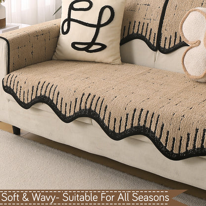 Premium Supple Soft Wavy with Curve Sofa Cover Mat, Brown