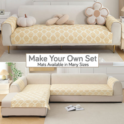 Polyester Printed Quilted Sofa Cover Mats, Ogee Ivory