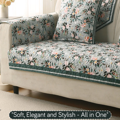 Florentina Series Printed Holland Velvet Sofa Mat - Magnolia Green