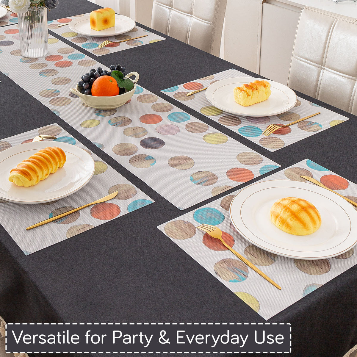 Color Splash PVC Mats for Dining Table, Watercolor Circles - Soft Beige