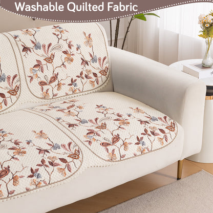 HeavenHue Fleece Soft Touch Quilted Sofa Cover Set – Washable Sofa Panel for Seat & Back - Autumn Whisper