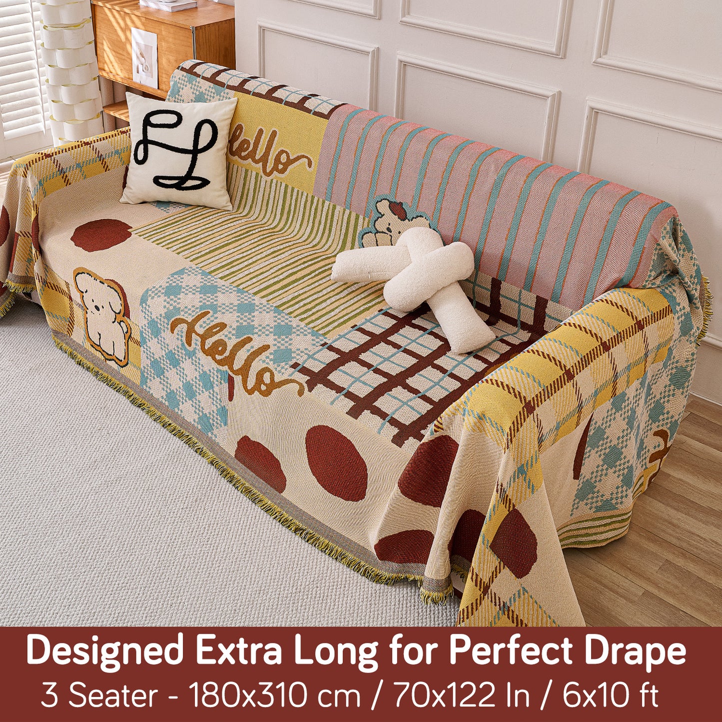 All-Season Chenille Sofa Throw, Patchwork Puppy Series