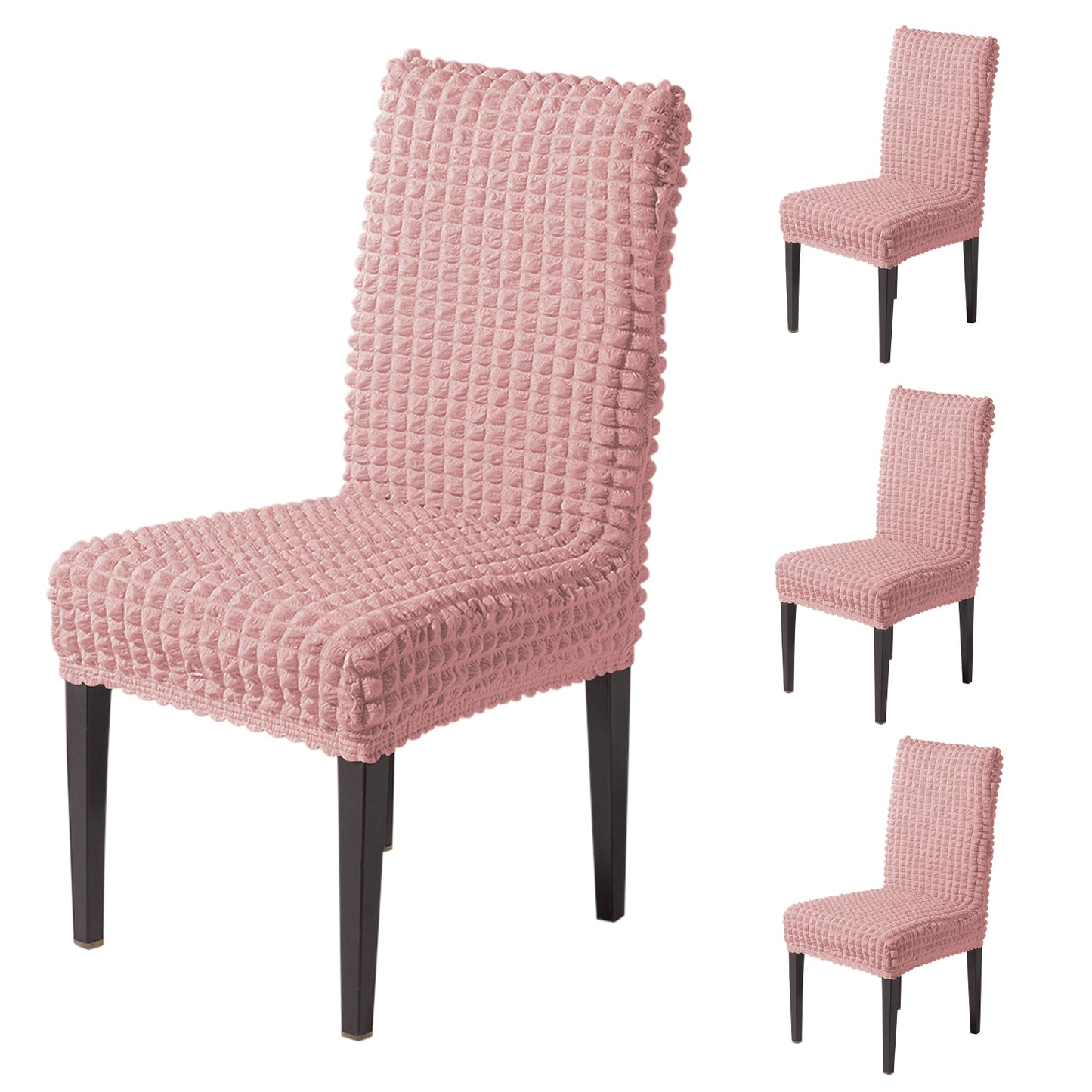 Aria Nova Bubble 280 GSM Dining Chair Cover Set of 1/2/4/6, Tea Rose Pink