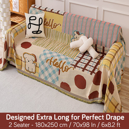 All-Season Chenille Sofa Throw, Patchwork Puppy Series