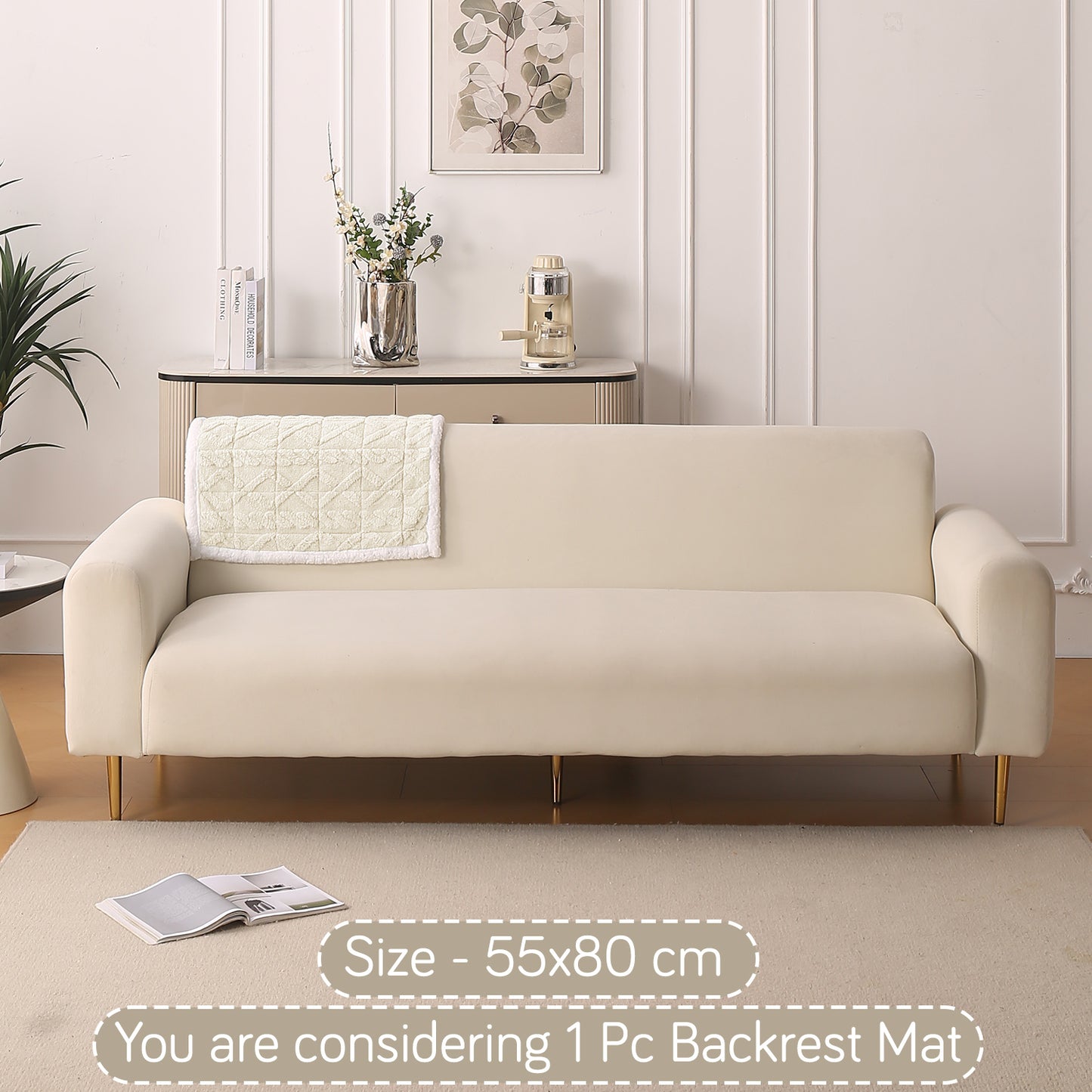 'Italian Caelora' Luxury Jacquard Plush Anti-Slip Sofa Cover Mat - Pearl White
