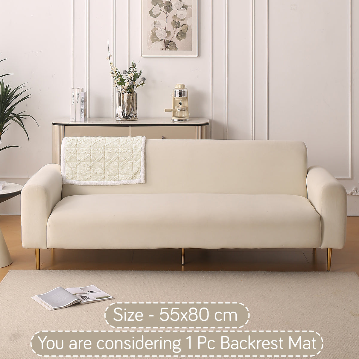 'Italian Caelora' Luxury Jacquard Plush Anti-Slip Sofa Cover Mat - Pearl White