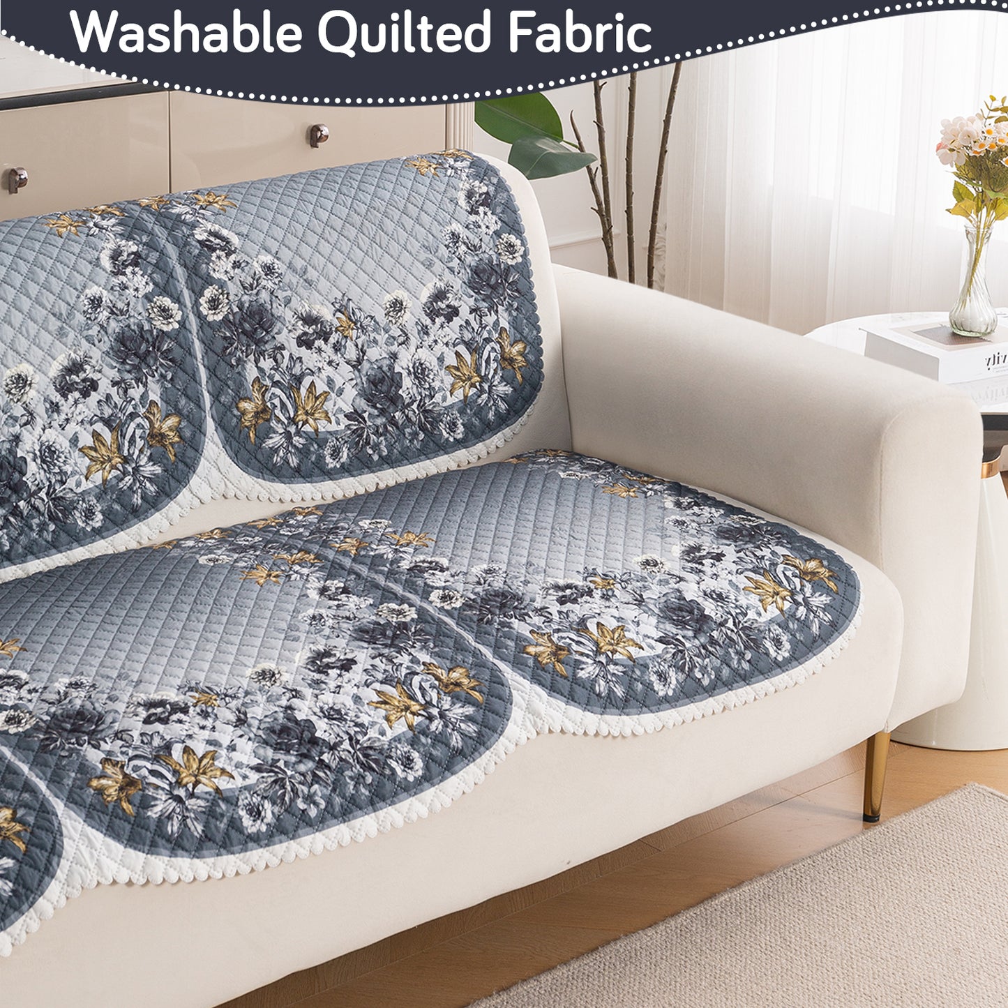 LoomVerse Quilted Sofa Cover Set Washable Sofa Panel for Seat & Back - Blue Belle