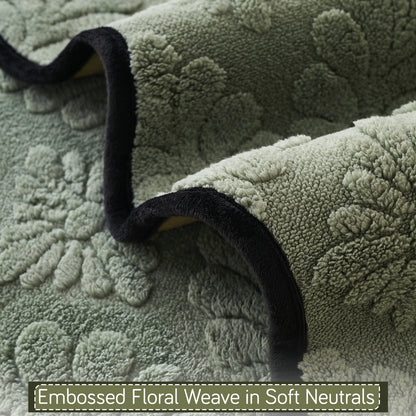 'Wavy Petal Crest Series' Plush Sofa Cover Throw for Complete Sofa, Sage Green