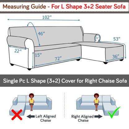 Elira Series Quilted One-Piece L Shape Sofa Cover Mat with Left and Right Chaise, Intense Grey Abstract Floral