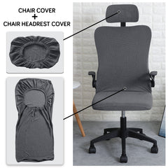 Stretchable Jacquard Office Boss Chair Seat Cover with Headrest Cover for Computer Desk Chair, Dark Grey