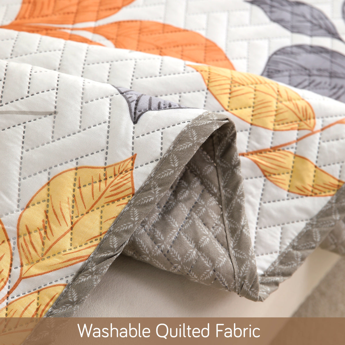 'Homehues' Printed Quilted Sofa Cover Mats, Multicolor Leaves