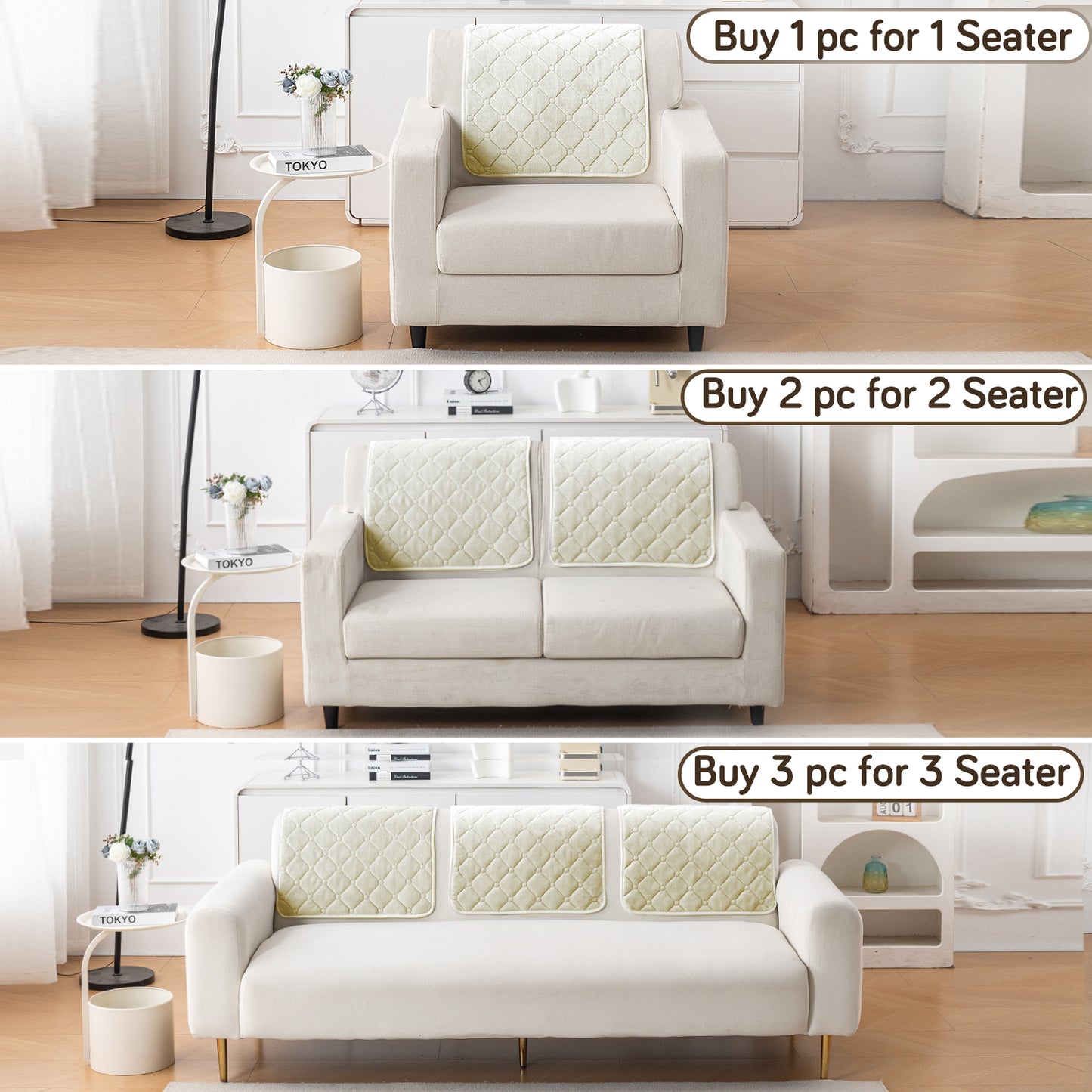 Diamond Tuft Plush Sofa Cover Mat, Ivory Cream