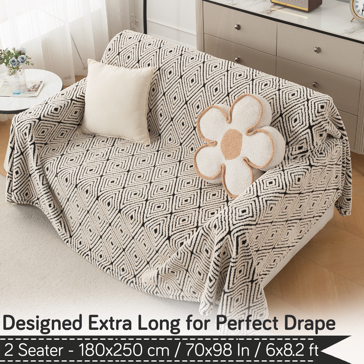 Buy Geometric Diamond Noirea Series Luxury Plush Sofa Throw – 2 Seater Sofas | HOKIPO