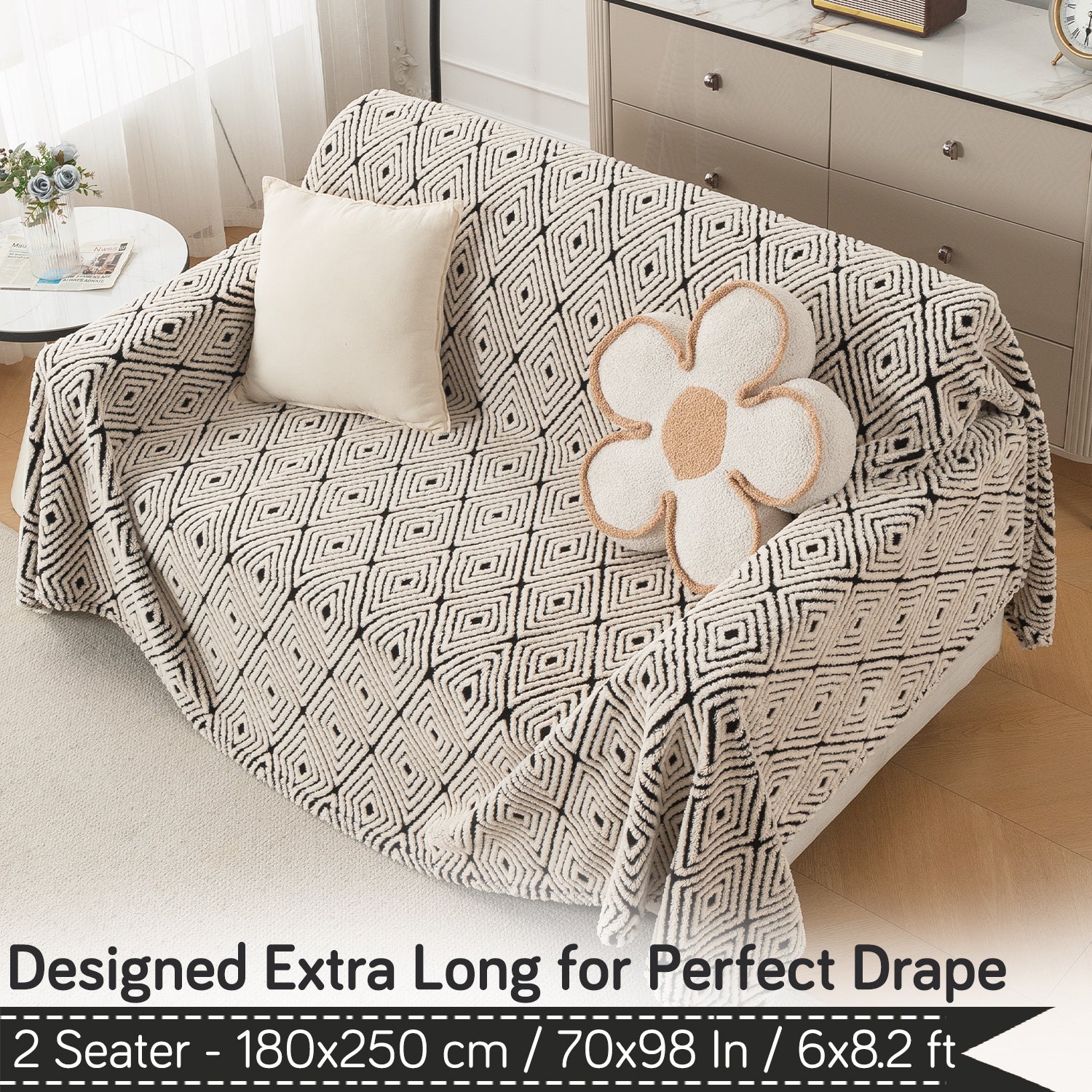 Buy Geometric Diamond Noirea Series Luxury Plush Sofa Throw – 2 Seater Sofas | HOKIPO