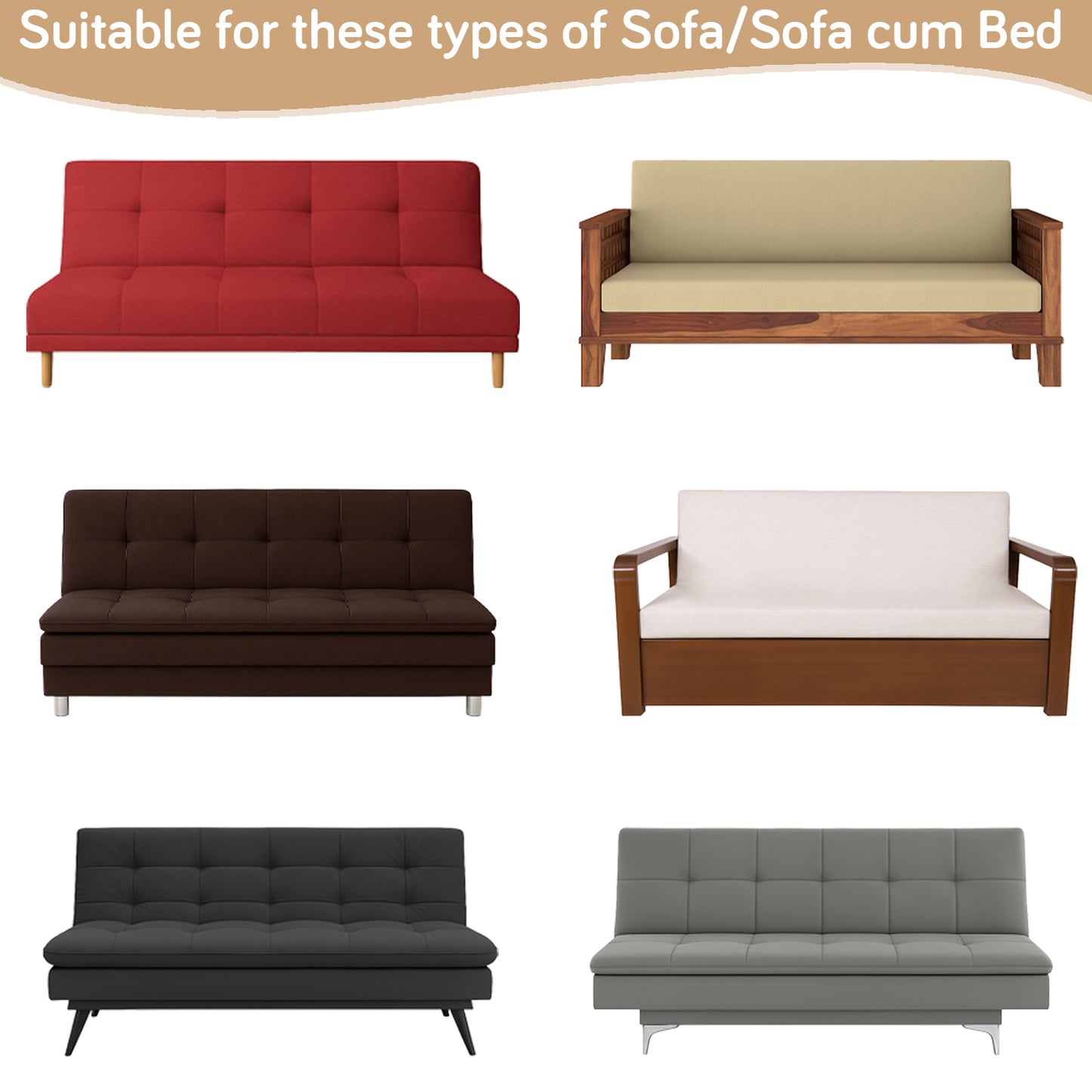 SereneSolids Stretchable Elastic Armless Sofa Cover – 140 GSM, Futon Slipcover, Easy Fit, Camel