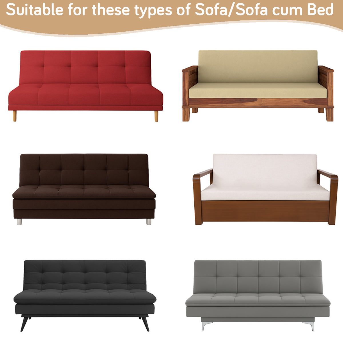SereneSolids Stretchable Elastic Armless Sofa Cover – 140 GSM, Futon Slipcover, Easy Fit, Camel