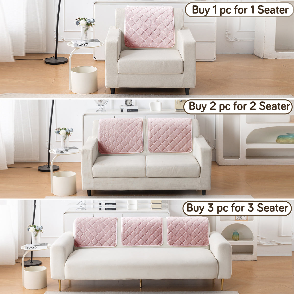 Diamond Tuft Plush Sofa Cover Mat, Blush Pink