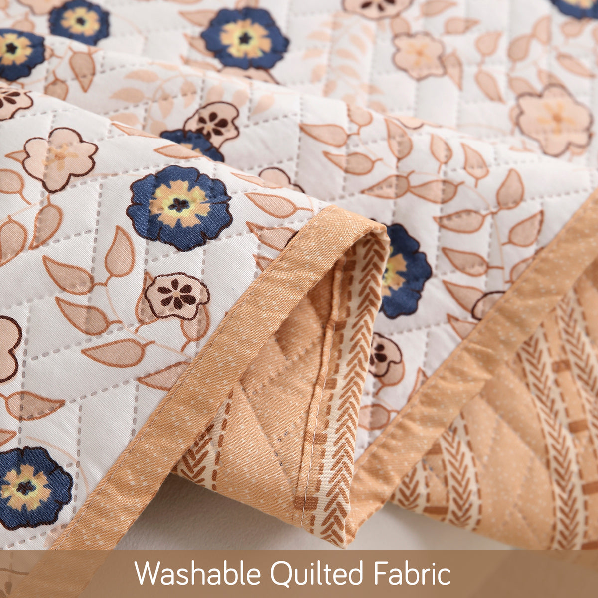 'Homehues' Printed Quilted Sofa Cover Mats,Light Peach Candytuft