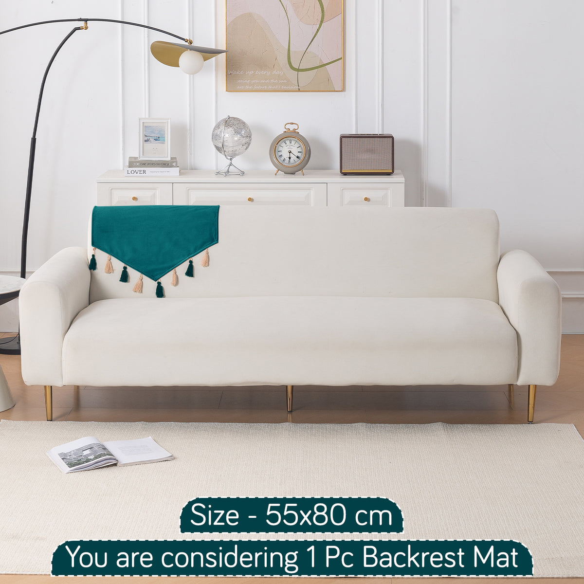 Tassel Tone Holland Velvet Sofa Cover Mat, Teal