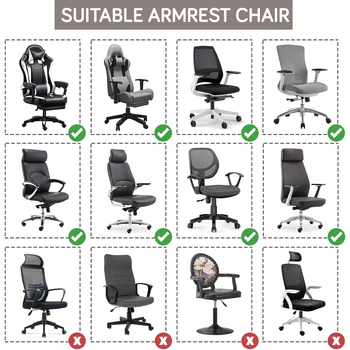 170gsm Jacquard Armrest Covers for Office Chair (Elastic Style), 1 Pair, Taupe Brown