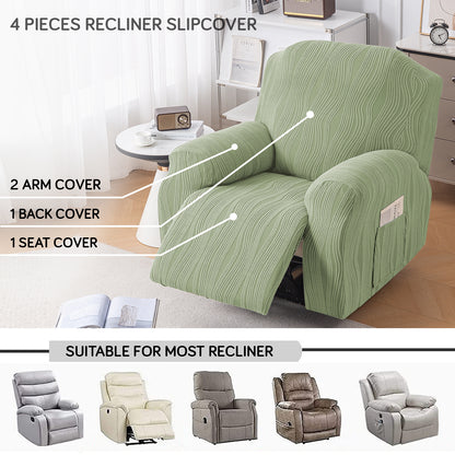 Buy Pastel Green Colour nestiva series knitting Jacquard 4 Pieces Recliner Slipcover | HOKIPO
