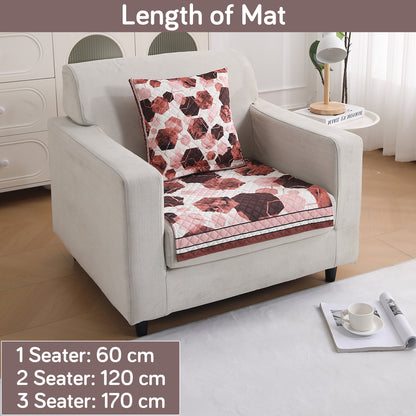 LiefNest Printed Holland Velvet Sofa Mat with Foam Filling - Geometric Hexagon Cider Red for 1/2/3 Seater & Armrest