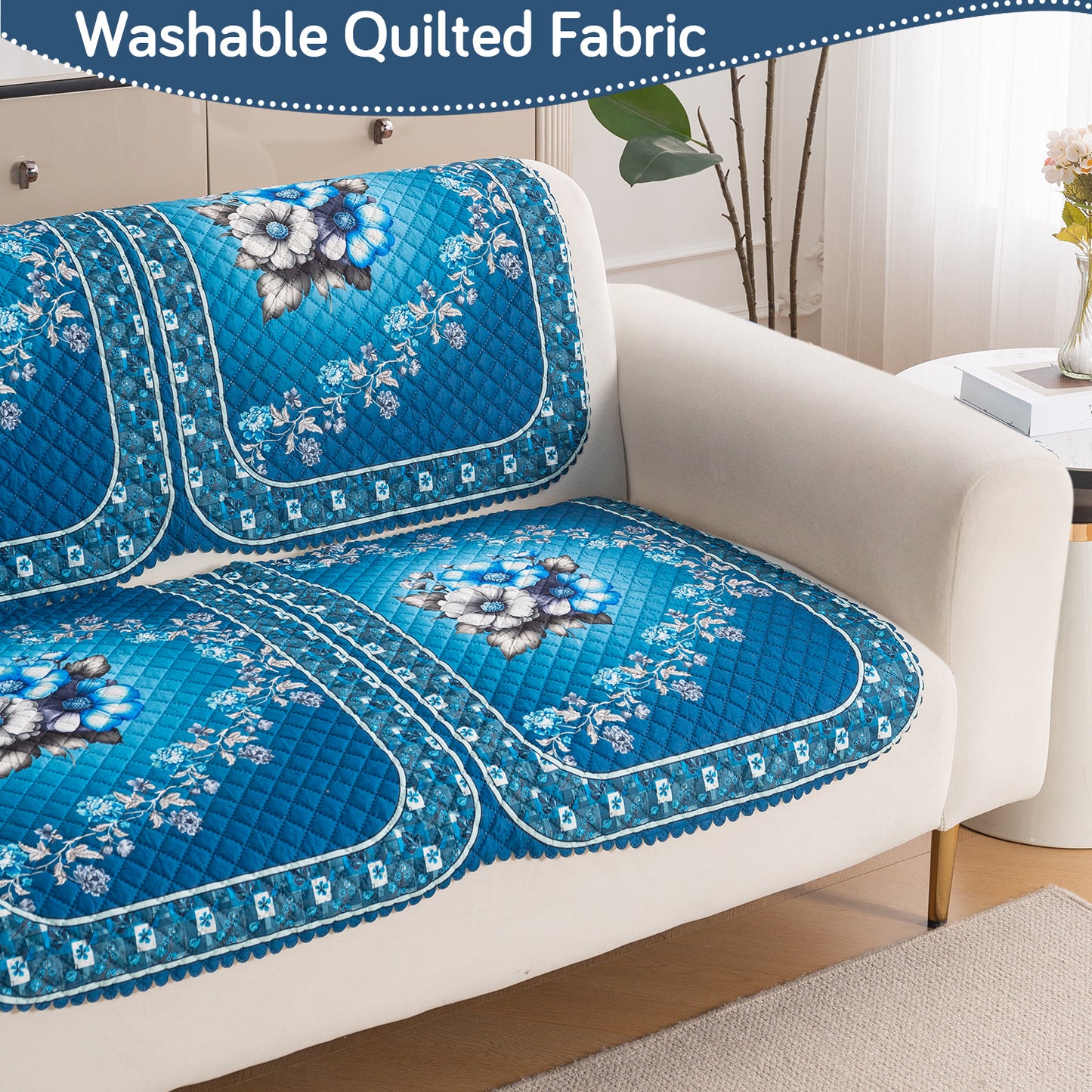 LoomVerse Quilted Sofa Cover Set Washable Sofa Panel for Seat & Back - Royal Meadow