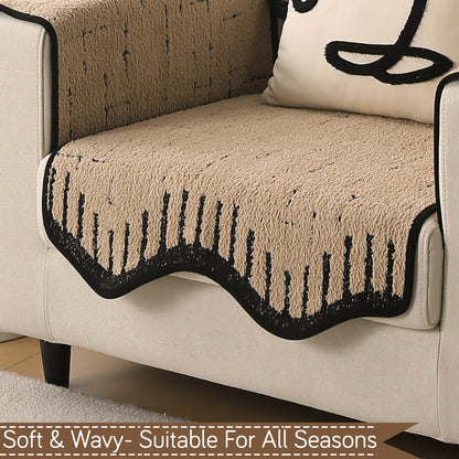 Premium Supple Soft Wavy with Curve Sofa Cover Mat, Brown